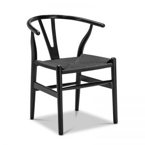 Arche Solid Ashwood Woven Cord Dining Chair | Black | Set of 2
