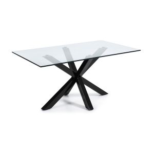 Mermi Table Clear Glass Top | 180 x 100cm | Black epoxy paint steel legs