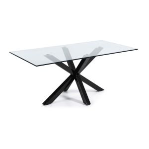 Mermi Table Clear Glass Top | 200 x 100cm | Black epoxy paint steel legs
