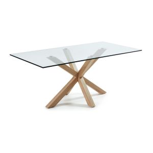 Mermi Table Clear Glass Top | 200 x 100cm | Steel legs wood look finish