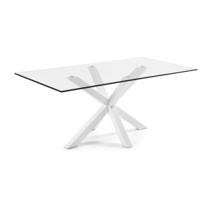 Mermi Table Clear Glass Top | 200 x 100cm | White epoxy paint steel legs
