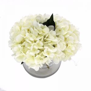 Artificial White Hydrangea in Glass Vase | 23cm