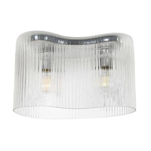 Aubrey 2 Light Flush Mount in Chrome with Clear Ribbed Glass
