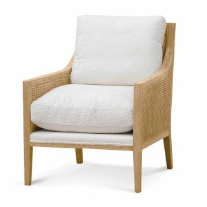 Ayala Rattan Arm Chair | Ivory White Boucle