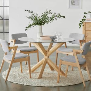 B2C Furniture | Bella 5PCE Round Glass Dining Set | Natural