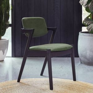 B2C Furniture | Bella Black Hardwood Dining Chair | Set of 2 | Green Fabric