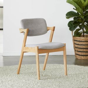B2C Furniture | Bella Hardwood Dining Chair | Set of 2 | Natural | Grey Fabric