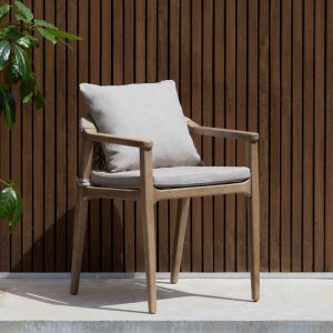 B2C Furniture | Caracas Acacia Outdoor Dining Chair | Light Brown Fabric