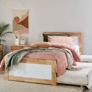 B2C Furniture | Coco King Single Bed with Trundle | Natural Hardwood Frame