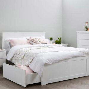 B2C Furniture | Coco White Double Bed with Storage | Hardwood Frame