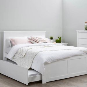 B2C Furniture | Coco White Double Bed with Trundle | Hardwood Frame