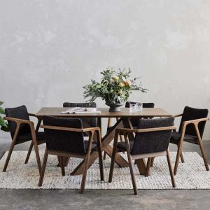 B2C Furniture | Cruz 7PCE Hardwood Dining Set | Rustic Walnut | Black Fabric