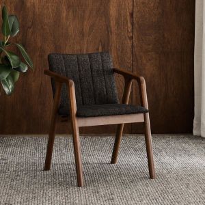 B2C Furniture | Elm Hardwood Dining Chair | Set of 2 | Rustic Walnut | Black Fabric