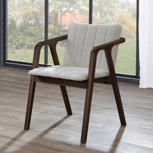 B2C Furniture | Elm Walnut Hardwood Dining Chair | Set of 2 | Beige Fabric