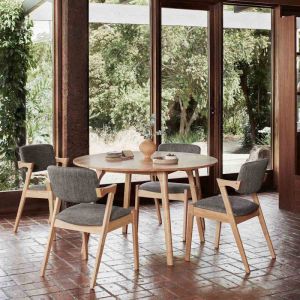 B2C Furniture | Franki 5PCE Natural Hardwood Dining Set | Black Fabric