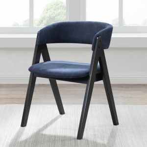 B2C Furniture | Gaudi Black Hardwood Dining Chair | Set of 2 | Navy Fabric