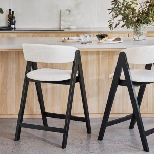 B2C Furniture | Gaudi Hardwood Counter Bar Stool | Black | Beige Fabric