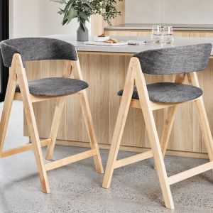 B2C Furniture | Gaudi Hardwood Counter Bar Stool | Natural | Charcoal Fabric