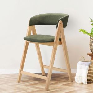 B2C Furniture | Gaudi Hardwood Counter Bar Stool | Natural | Green Fabric