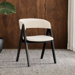 B2C Furniture | Gaudi Hardwood Dining Chair | Set of 2 | Black | Beige Fabric
