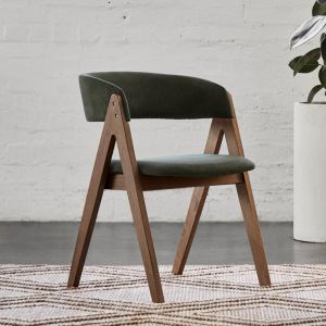 B2C Furniture | Gaudi Hardwood Dining Chair | Set of 2 | Green | Walnut