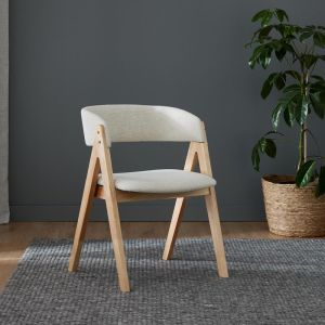 B2C Furniture | Gaudi Hardwood Dining Chair | Set of 2 | Natural | Beige Fabric