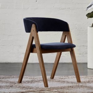 B2C Furniture | Gaudi Hardwood Dining Chair | Set of 2 | Navy | Walnut