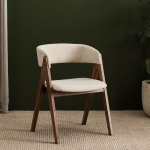 B2C Furniture | Gaudi Hardwood Dining Chair | Set of 2 | Rustic Walnut | Beige Fabric