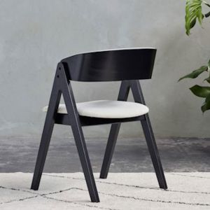 B2C Furniture | Gaudo Hardwood Dining Chair | Set of 2 | Black | Beige Fabric