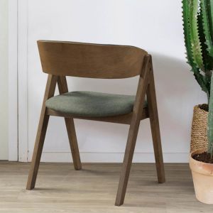 B2C Furniture | Gaudo Hardwood Dining Chair | Set of 2 | Walnut | Green Fabric