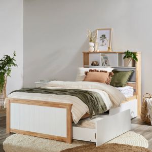 B2C Furniture | Myer King Single Bed with Storage | Natural Hardwood Frame