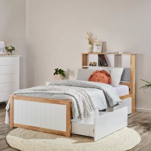 B2C Furniture | Myer Single Bed with Storage | Natural Hardwood Frame