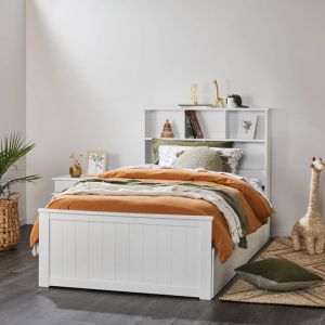 B2C Furniture | Myer White King Single Bed with Trundle | Hardwood Frame