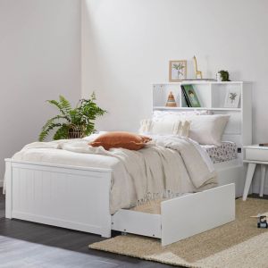 B2C Furniture | Myer White Single Bed with Storage | Hardwood Frame
