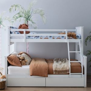 B2C Furniture | Myer White Triple Bunk Bed with Storage | Hardwood Frame