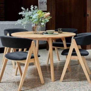 B2C Furniture | Oslo 5PCE Hardwood Dining Set | Natural | Black Fabric