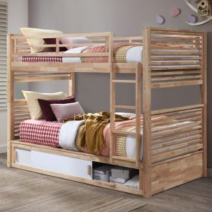 B2C Furniture | Rio King Single Bunk Bed with Storage | Natural Hardwood Frame