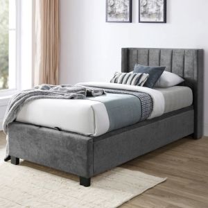 B2C Furniture | Webster Gas Lift Storage King Single Bed | Grey Fabric