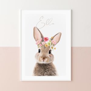 Baby Bunny Flower Crown | Personalised Art Print by Arty Bub