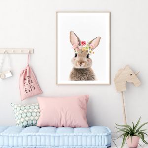 Baby Bunny Rabbit with Floral Crown | Art Print by Arty Bub