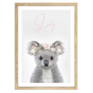 Baby Koala Rose Crown | Personalised Art Print by Arty Bub