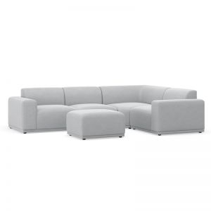 Bailey 4 Seater Fabric Corner Modular with Ottoman Sofa Set | Cloud Grey