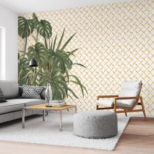 Bamboo Lattice with Leaves | Wallpaper