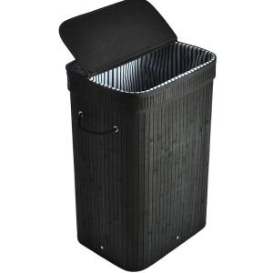 Bamboo Laundry Basket with Lid | Black