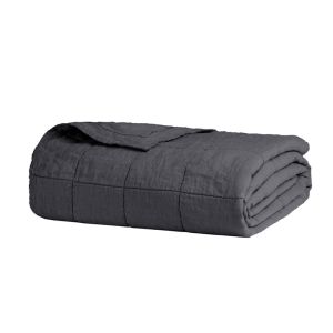 French Flax Linen Quilted Coverlet - Charcoal