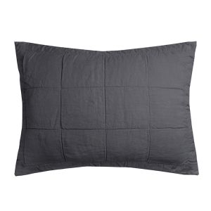 French Flax Linen Quilted Pillow Sham - Charcoal