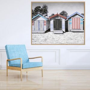 Beach Boxes | Framed Canvas Print | Colour Clash Studio