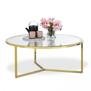 Bianka Round Glass Coffee Table | Polished Gold