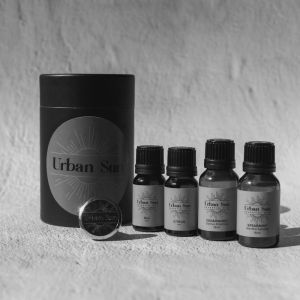 Black Car Diffuser & Gui, Cedarwood, Spearmint & Citrus Essential Oils Set | 5 pce | Black Cylinder