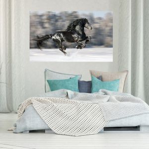 Black Friesian Running in the Snow | Canvas Print | by Artscope